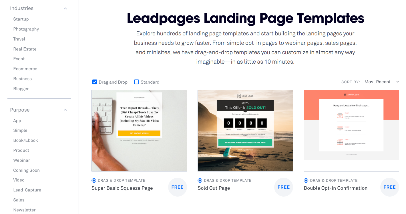 LeadPages Vs Clickfunnels - Landing Page Templates