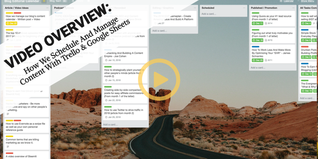 Content Marketing Calendar - Trello - Google Sheets