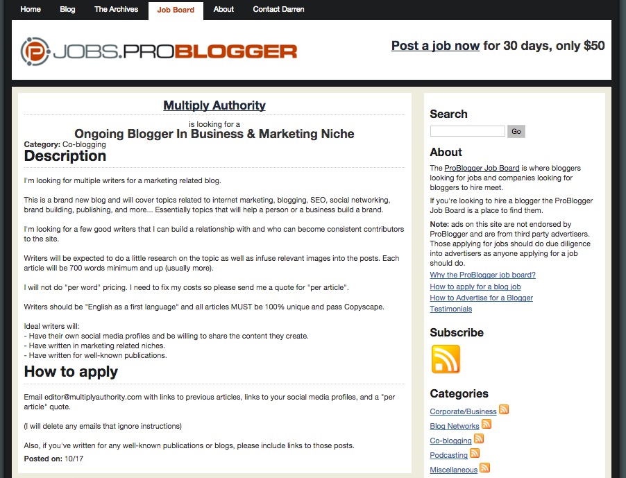 Problogger Job Post - Authority Blog