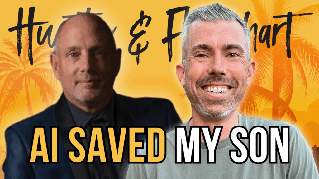 YouTube style thumbnail of Greg Reid and Joe Fier with the text "AI Saved My Son"